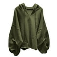 thumbnail image 1 of Women's Lightweight Sweatshirts Casual Pleated Long Sleeve Pullover Tops Loose Solid Color Drawstring Hoodies Army Green XS, 1 of 4