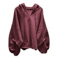 thumbnail image 1 of Women's Lightweight Sweatshirts Casual Pleated Long Sleeve Pullover Tops Loose Solid Color Drawstring Hoodies Wine XXL, 1 of 4