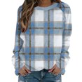 thumbnail image 1 of Women's Lightweight Sweatshirts Plaid Checkered Print Crewneck Pullover Long Sleeve Loose Christmas Casual Tops (L, Blue), 1 of 7