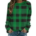 thumbnail image 1 of Women's Lightweight Sweatshirts Plaid Checkered Print Crewneck Pullover Long Sleeve Loose Christmas Casual Tops (XL, Green #A), 1 of 7