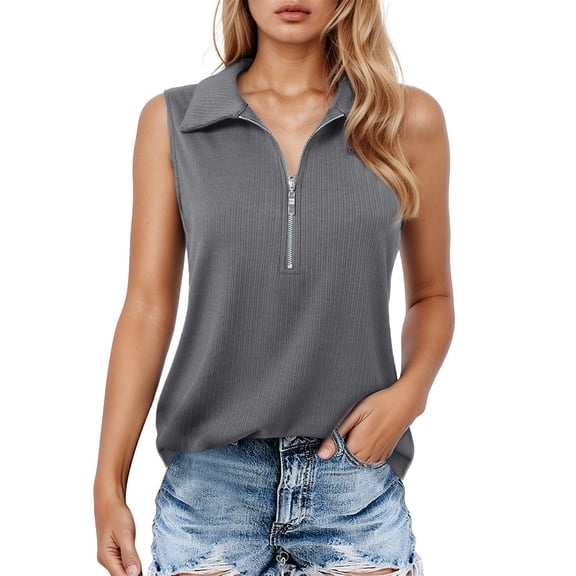 Women's Lightweight Tanks And Camisole For Everyday Use Stylish Zipper Design With Collared Neckline For Spring And Summer Wardrobe