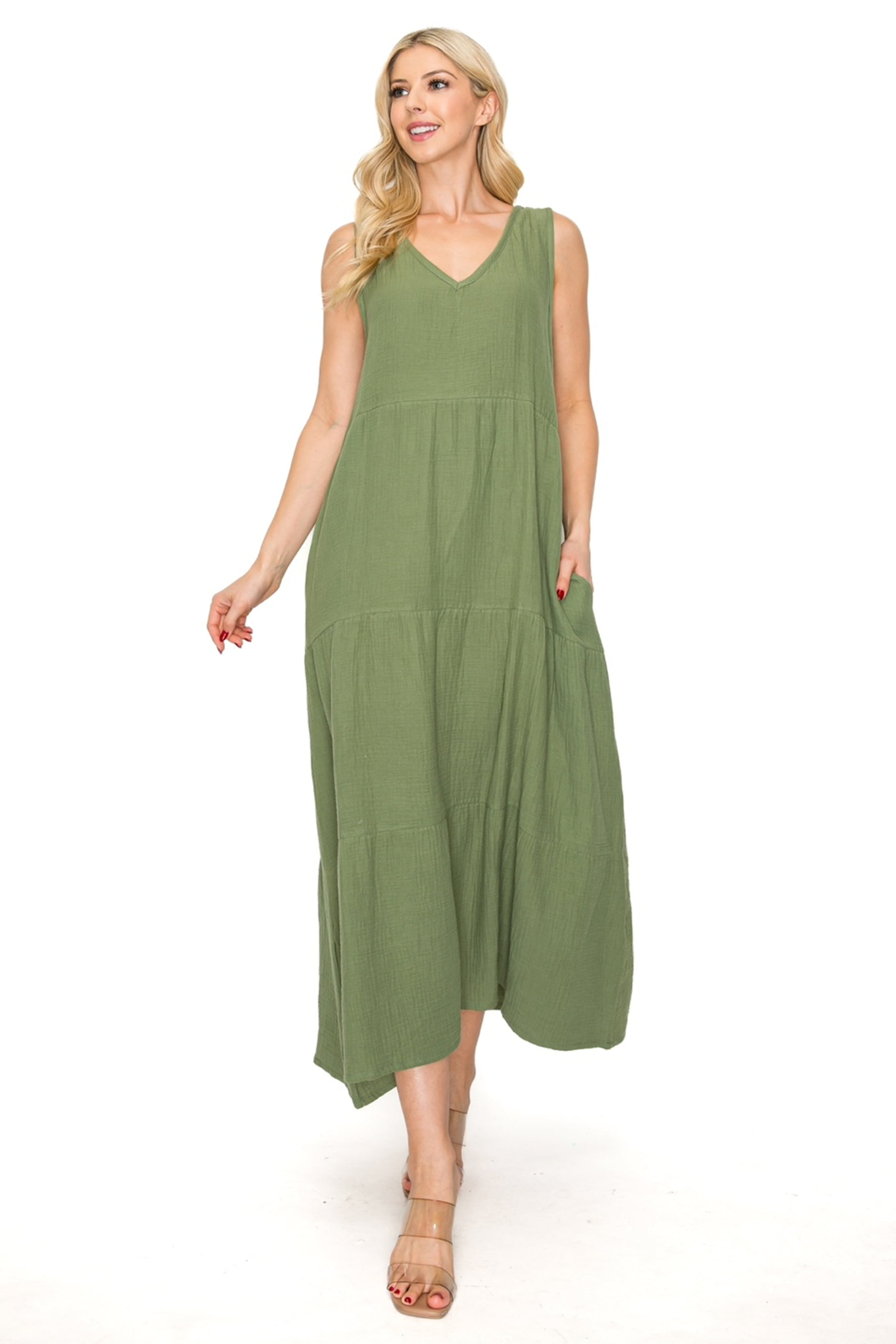 Moa Collection Women's Lightweight Tiered Gauze Maxi Dress with Relaxed Fit  - Walmart.com