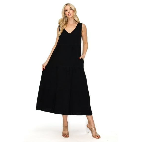Moa Collection Women's Lightweight Tiered Gauze Maxi Dress with Relaxed Fit