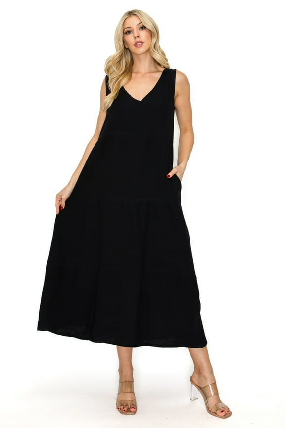 Moa Collection Women's Lightweight Tiered Gauze Maxi Dress with Relaxed Fit