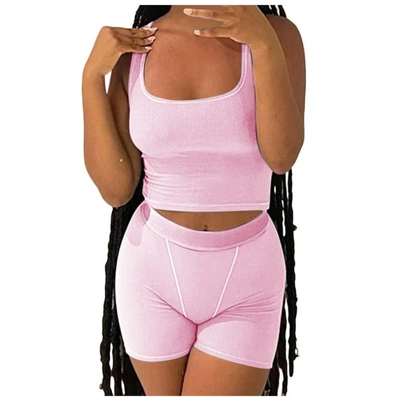 Women's Lightweight Two Piece Set Tank Top & Shorts, Perfect for Beach or Vacation Women's Casual Long Sleeve Shorts Set Comfortable Wear Soft Breathable Outfit For Everyday Spring Summer Fall