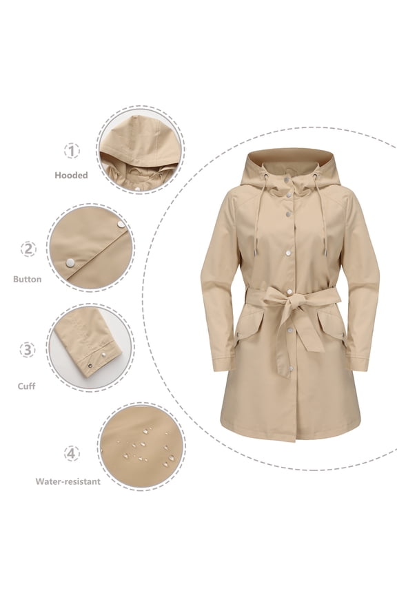 Women's Lightweight Utility Jacket Button Down Spring Waterproof Belted Coat Fall Casual Hoodies