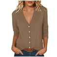 thumbnail image 1 of Women's Lightweight V-Neck Button-Down Cardigan Shirt - 3/4 Sleeve Knit Summer Top for Business Casual, 1 of 6