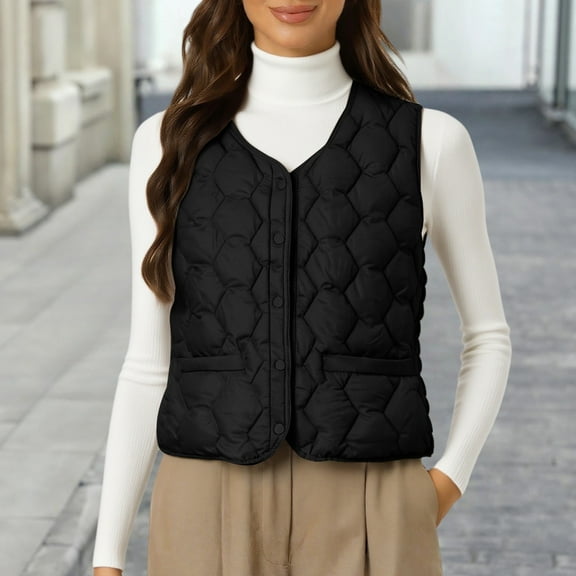 Women's Lightweight Down Vest, Sleeveless Quilted Puffer Jacket with Cotton Blend Shell, Warm Winter Insulated Vest, Slim Fit Casual Sleeveless Coat for Women, Cold Weather Thermal Vest Black XXL