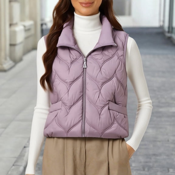 Women's Lightweight Down Vest, Sleeveless Quilted Puffer Jacket with Cotton Blend Shell, Warm Winter Insulated Vest, Slim Fit Casual Sleeveless Coat for Women, Cold Weather Thermal Vest Purple