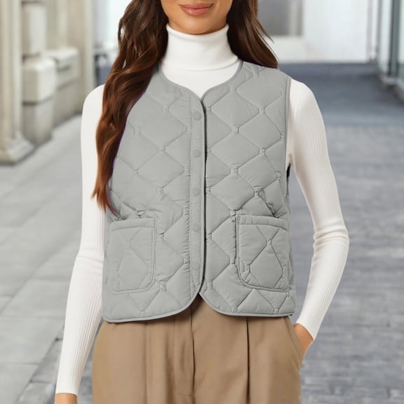 Women's Lightweight Down Vest, Sleeveless Quilted Puffer Jacket with Cotton Blend Shell, Warm Winter Insulated Vest, Slim Fit Casual Sleeveless Coat for Women, Cold Weather Thermal Vest Grey XXL