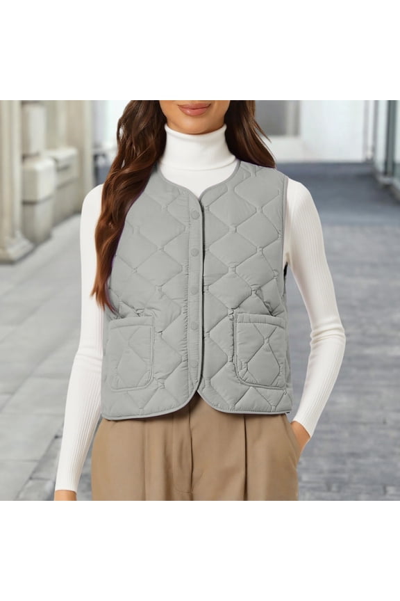 Women's Lightweight Down Vest, Sleeveless Quilted Puffer Jacket with Cotton Blend Shell, Warm Winter Insulated Vest, Slim Fit Casual Sleeveless Coat for Women, Cold Weather Thermal Vest Grey XXL