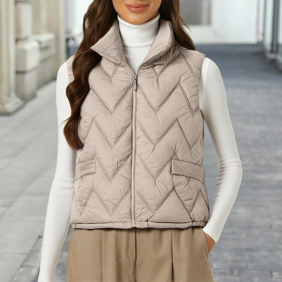Women's Lightweight Down Vest, Sleeveless Quilted Puffer Jacket with Cotton Blend Shell, Warm Winter Insulated Vest, Slim Fit Casual Sleeveless Coat for Women, Cold Weather Thermal Vest Khaki XXXL