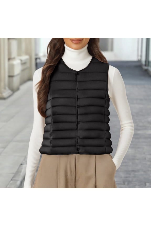 Women's Lightweight Down Vest, Sleeveless Quilted Puffer Jacket with Cotton Blend Shell, Warm Winter Insulated Vest, Slim Fit Casual Sleeveless Coat for Women, Cold Weather Thermal Vest Black XXL