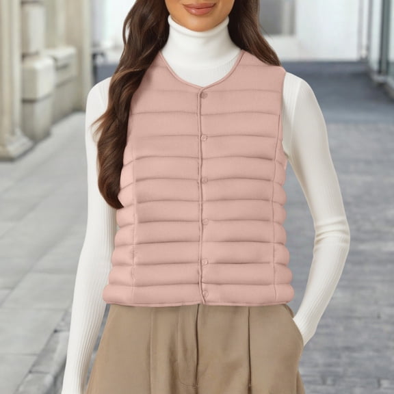 Women's Lightweight Down Vest, Sleeveless Quilted Puffer Jacket with Cotton Blend Shell, Warm Winter Insulated Vest, Slim Fit Casual Sleeveless Coat for Women, Cold Weather Thermal Vest Pink XXXL