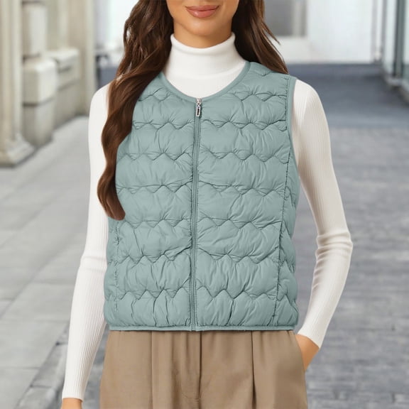 Women's Lightweight Down Vest, Sleeveless Quilted Puffer Jacket with Cotton Blend Shell, Warm Winter Insulated Vest, Slim Fit Casual Sleeveless Coat for Women, Cold Weather Thermal Vest Mint Green