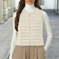 thumbnail image 1 of Women's Lightweight Down Vest, Sleeveless Quilted Puffer Jacket with Cotton Blend Shell, Warm Winter Insulated Vest, Slim Fit Casual Sleeveless Coat for Women, Cold Weather Thermal Vest Beige XXL, 1 of 4