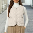 thumbnail image 1 of Women's Lightweight Down Vest, Sleeveless Quilted Puffer Jacket with Cotton Blend Shell, Warm Winter Insulated Vest, Slim Fit Casual Sleeveless Coat for Women, Cold Weather Thermal Vest Beige XXL, 1 of 4