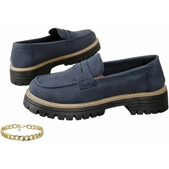 Women's Lightweight Vintage Shoes- Slip-On Platform Shoes with Thick Rubber Sole,Round Toe Orthopedic Shoes
