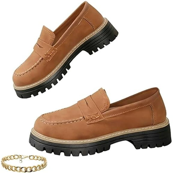 Women's Lightweight Vintage Shoes- Slip-On Platform Shoes with Thick Rubber Sole,Round Toe Orthopedic Shoes