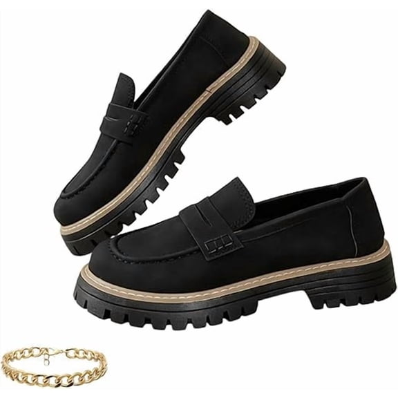 Women's Lightweight Vintage Shoes- Slip-On Platform Shoes with Thick Rubber Sole,Round Toe Orthopedic Shoes