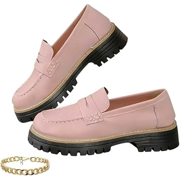 Women's Lightweight Vintage Shoes- Slip-On Platform Shoes with Thick Rubber Sole,Round Toe Orthopedic Shoes