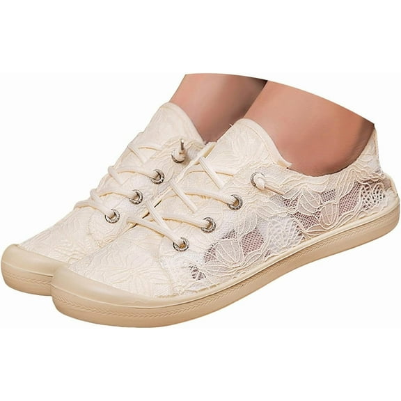 Women's Lightweight Walking shoes- Mesh canvas flat shoes & Lace breathable shoes