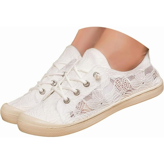 Women's Lightweight Walking shoes- Mesh canvas flat shoes & Lace breathable shoes
