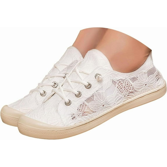 Women's Lightweight Walking shoes- Mesh canvas flat shoes & Lace breathable shoes