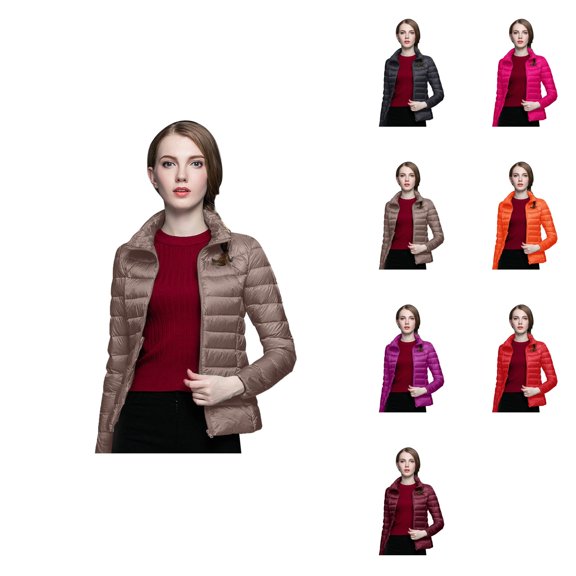 Women's Lightweight Warm Puffer Jacket – Windproof Winter Coat with Recycled Insulation, Slim Short Down Outerwear, Packable with Storage Bag, Solid White