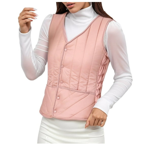 Women's Lightweight Warm V Neck Vest Jacket Slim Fit Lined Outerwear for Casual Comfort