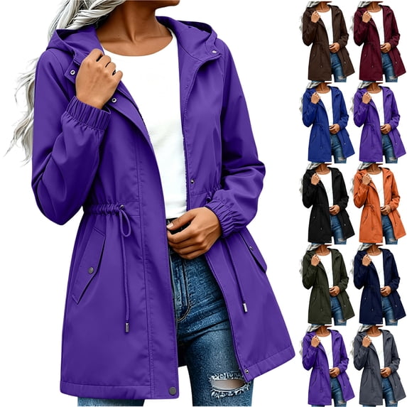 Women's Lightweight Waterproof Cycling Jacket Adjustable drawstring Windproof Solid Color Coats Loose Outdoor Hooded With Pocket Outdoor Light Raincoats Windbreaker