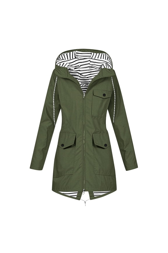 Women's Lightweight Waterproof Fleece Lined Hooded Softshell Rain Jacket, Warm Windbreaker Long Coat Army Green M