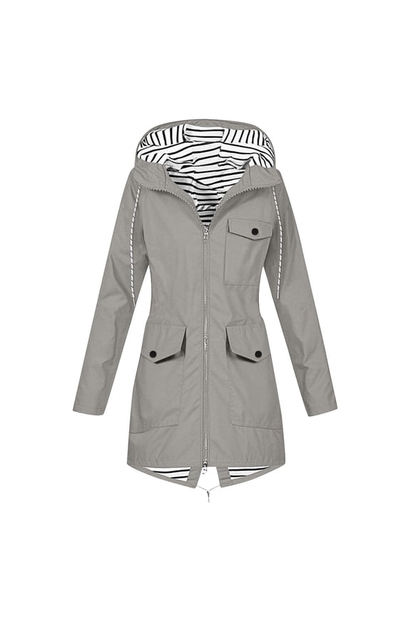 Women's Lightweight Waterproof Fleece Lined Hooded Softshell Rain Jacket, Warm Windbreaker Long Coat Gray M