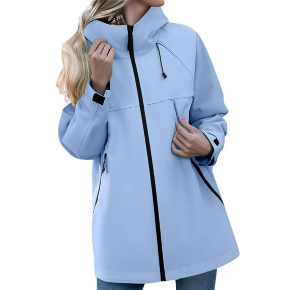 Women's Lightweight Waterproof Hiking Jacket with Adjustable Hood Outdoor Windbreaker Packable Raincoat for Travel