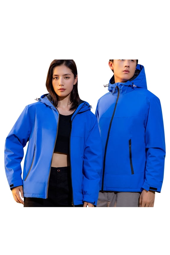 Women's Lightweight Waterproof Hooded Rain Jacket Full Zip up Unisex Durable Oxford Polyester Raincoat Windproof (Large, Blue 01)