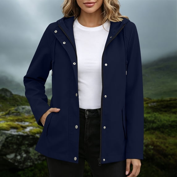 Women's Lightweight Waterproof Windproof Rain Jacket Packable Zip Up Raincoats Womens Solid Sun Protection Softshell Windbreaker Jacket Outdoor Hiking Travel Hooded Coat
