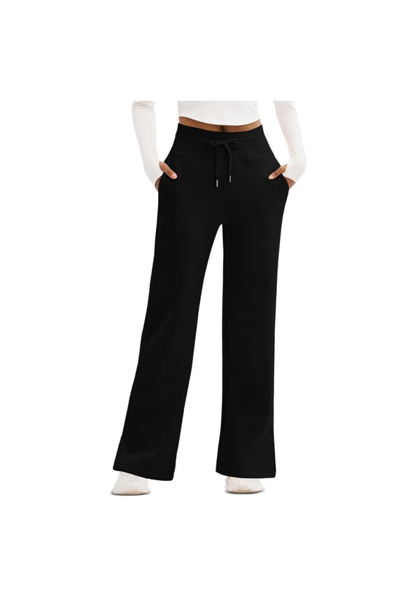 Women's Lightweight Wide Leg Sweatpants, High Waist Flowing Trousers with Elastic Waistband and Side Pockets, Petite-Friendly Baggy Joggers for Casual Wear and Lounge Comfort Black L