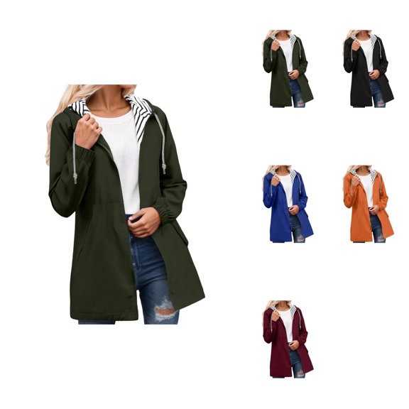 Women's Lightweight Windbreaker Jacket, Waterproof Hiking Anorak with Hood and Striped Pockets, Outdoor Trekking Raincoat for Travel
