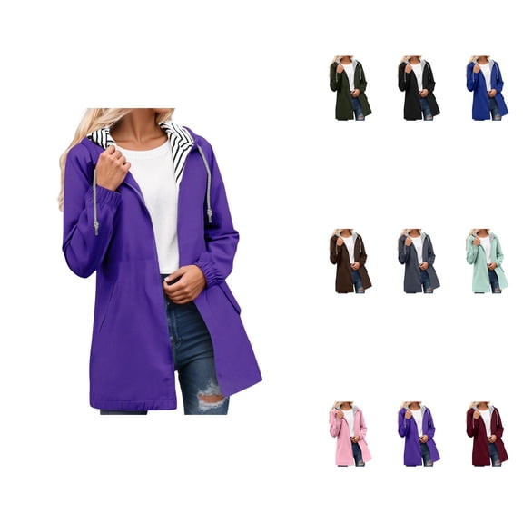 Women's Lightweight Windbreaker Jacket, Waterproof Hiking Anorak with Hood and Striped Pockets, Outdoor Trekking Raincoat for Travel