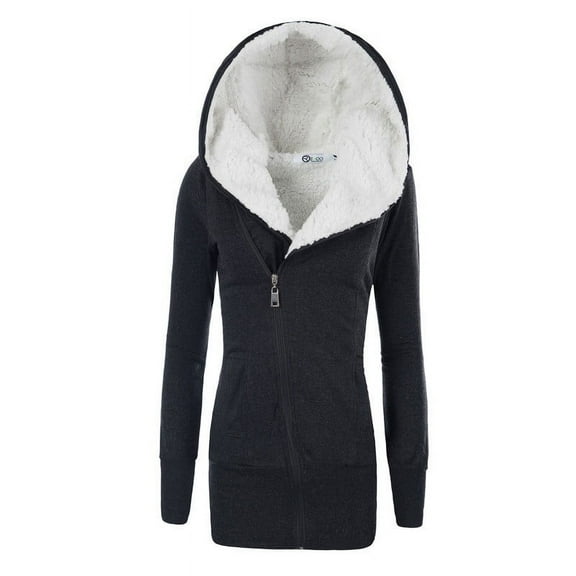 Women's Lightweight Winter Coat Thickened Medium Length Hooded Slim Zipper Sweater