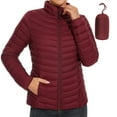 thumbnail image 1 of Women's Lightweight Winter Warm Puffer Jacket Packable Stand Collor Puffer Jacket Jacket (Wine, M), 1 of 7