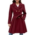 thumbnail image 1 of Women's Lightweight Wool Coat Double Breasted Buttoned A-Line Pleated for Winter, 1 of 5