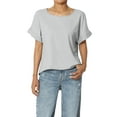 thumbnail image 1 of Women's Lightweight Woven Dolman Short Sleeve Boat Neck Relaxed Blouse Basic Top, 1 of 7