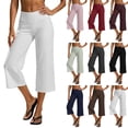 thumbnail image 1 of Women's Lightweight Yoga Capri Pants, Solid Color Elastic Waist Pants for Women, Soft Stretchy Mid Waisted Capris, Pockets Casual Athletic Workout Lounge Capris | UKHCCC,Green XL, 1 of 7