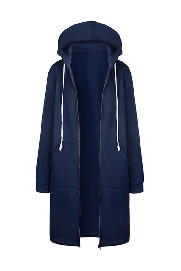Women's Lightweight Zip Up Tunic Hoodies with Pockets,Long Sleeve Hooded Sweatshirts Thin Jacket with Zipper Outerwear Jacket Sweater Tops,Knee Length Casual Long Hoodie Jacket,S-XXL Dark Blue