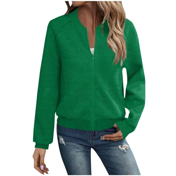 Women's Lightweight Zip Up Jacket Full Zipper Fleece Sweatshirt with Pockets Casual Loose Fit Outerwear Coat Green S