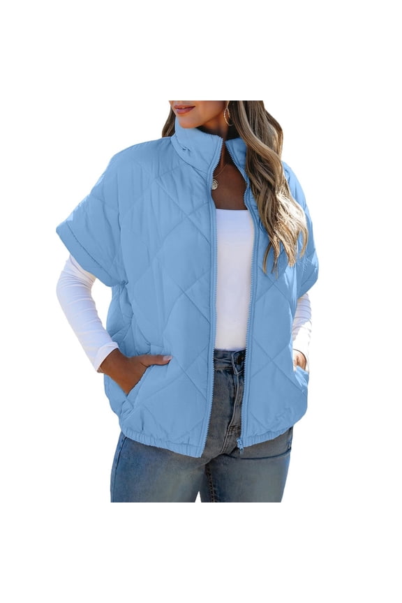Women's Lightweight Zip Up Puffer Vest Windproof Bubble Sleeves And Convenient