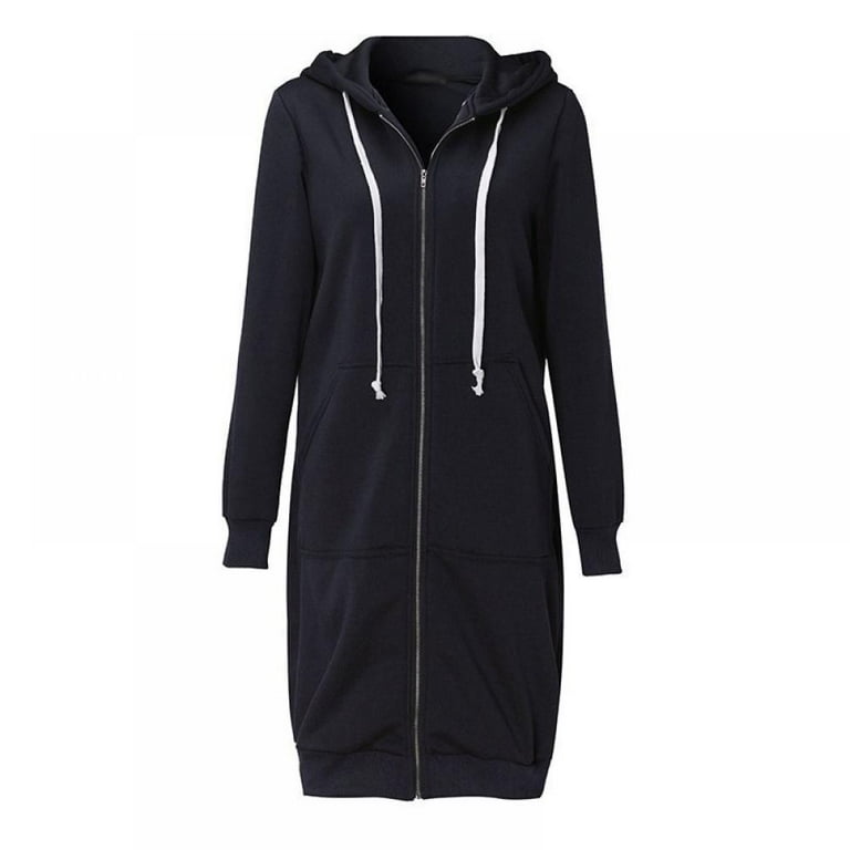 Women s Lightweight Zip Up Tunic Hoodies with Pockets Long Sleeve Hooded Sweatshirts Thin Jacket with Zipper Outerwear Jacket Sweater Tops Knee Length