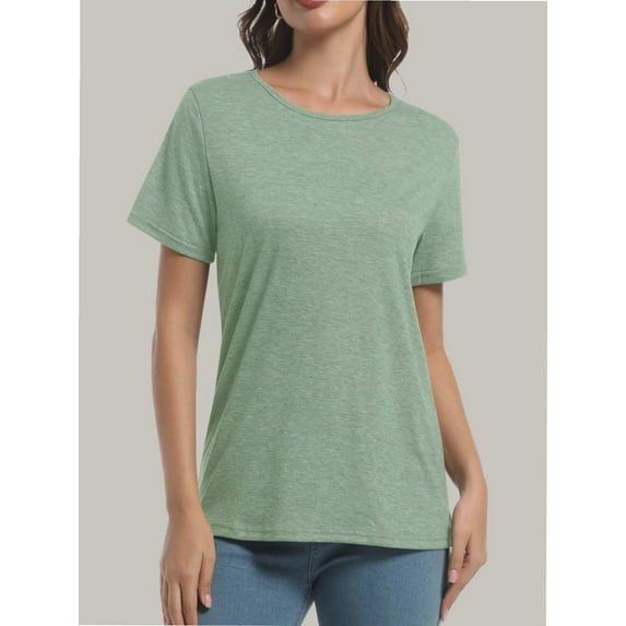 Women's Lightweight Soft T-Shirt - Crew Neck, Curved Hem, Comfortable & Lounge Top, Trendy Tee