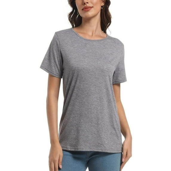 Women's Lightweight and Soft T-Shirt Curved Hem Crew Neck Smooth Trendy Sleep Lounge Pajama Tops